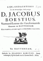 Lijk-gedachtenis van den eerwaardigen, gode-yverigen D. Jacobus Borstius, Joachim Oudaen