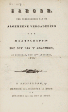 Zangen, ter gelegenheid van de algemeene vergadering der Maatschappij: tot Nut van 't Algemeen, op dingsdag, den 13den augustus, 1833, Willem Hendrik Warnsinck