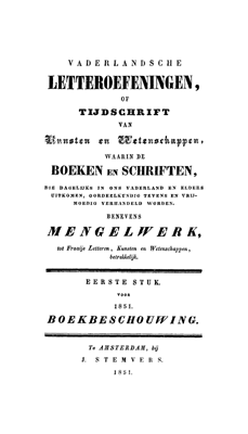 Vaderlandsche letteroefeningen. Jaargang 1851