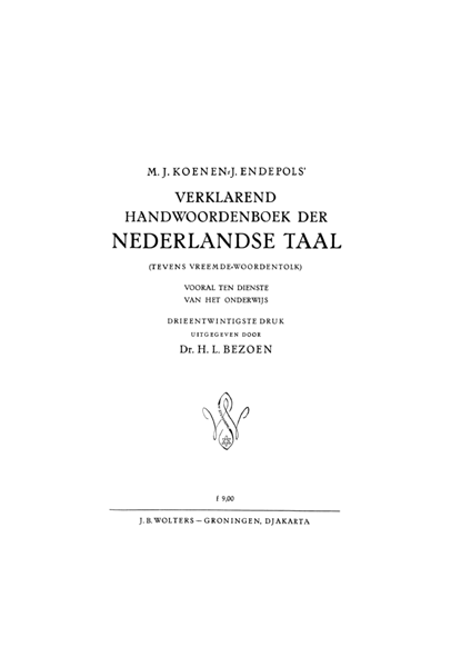 Inhoudsopgave Van Verklarend Handwoordenboek Der Nederlandse Taal, H.L ...