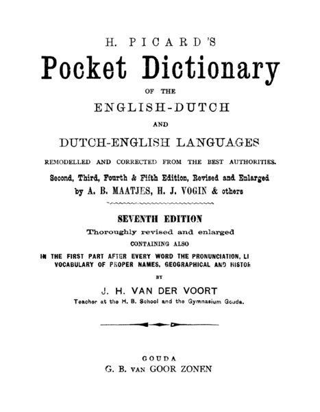 Pocket dictionary of the English-Dutch and Dutch-English languages