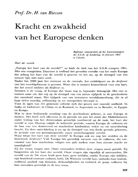 Inhoudsopgave Van Kracht En Zwakheid Van Het Europese Denken H Van Riessen Dbnl